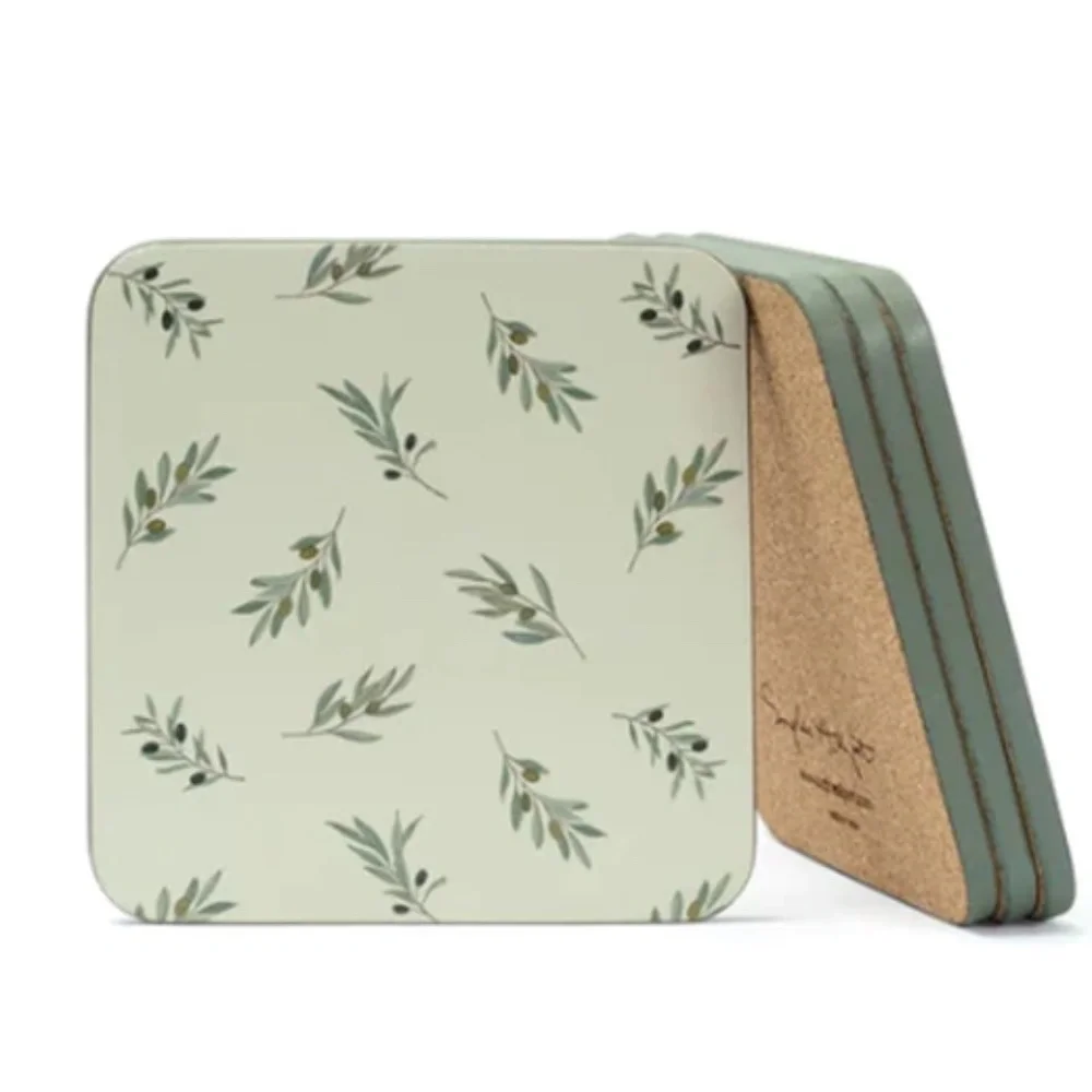 New Olive Branch Set of 4‎ coasters in sealed gift box cork back.